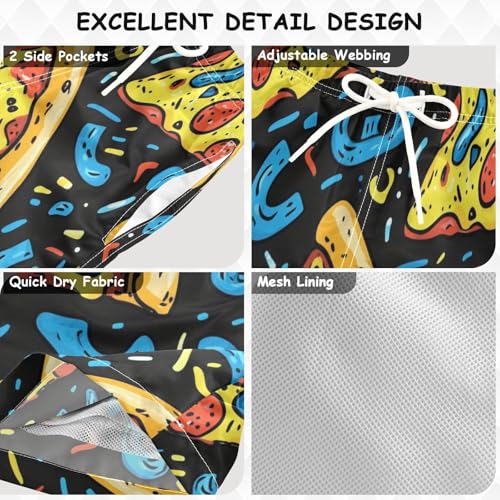 Boys Beach Board Shorts Pizza Blue Food Funny Swim Trunk Teen Swimwear3
