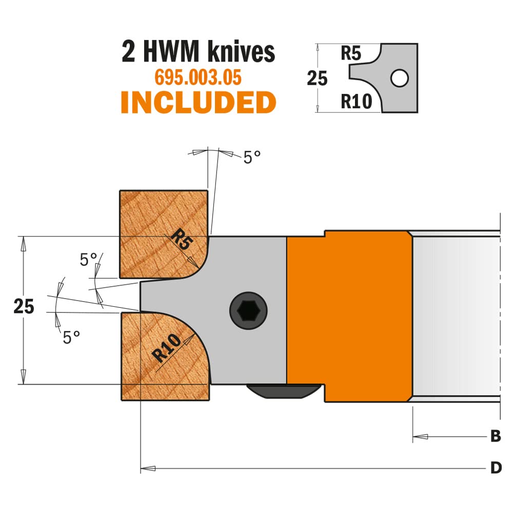 CMT ORANGE TOOLS 694.003.30 - HARTMETALL-RADIUSMESSERKOPF R5/10 D=113X25X30