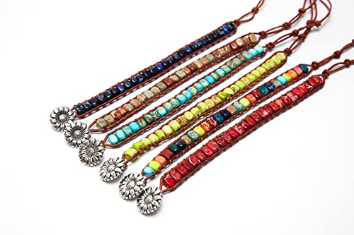 Image of 7 Chakra Bracelet Bohemian Handmade Leather Wrap Healing Protection Natural Stone Yoga Beaded Bracelets Boho Friendship Jewelry