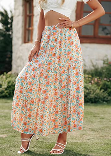 Image of KIRUNDO Maxi Skirts for Women Summer Boho Floral Long Skirt | High Waist Tiered Flowy Skirt, 2026 Spring Fall Fashion, Casual Teacher Outfits, Beach Vacation Clothes, Cruise Resort Wear