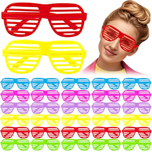 72 Pack Shutter Shade Glasses in Bulk, 80s Style Slotted Sunglasses, Neon Color Shades Perfect for Party Favors, Birthday Supplies, Adult and Teen School Gifts