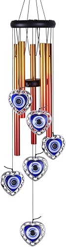 Miniatura 9 de Campanillas de viento azules con forma de corazón de ojo malvado para decoración al aire libre, campanas de viento de ojo malvado, amuleto de mal de