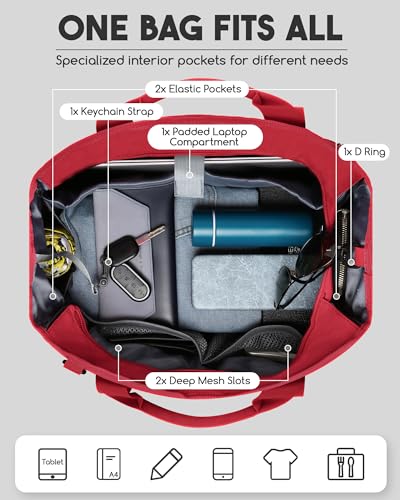 Red XL School Tote Bag for Women with Laptop Compartment, Zipper, Pockets, Water Resistant, Shoulder Strap and Cup Holder3