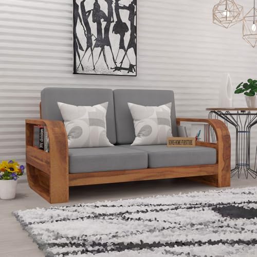 Image of Wooden 2 Seater Sofa Set for Living Room, Two Seater Sofa for Office & Lounge, 2 Seater Sofa Sets for Home, Sheesham Wood (2 Seater,Honey Finish)