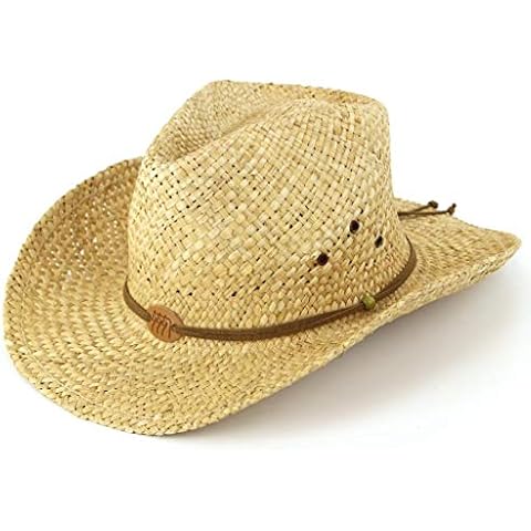 Natural Straw Cowboy Hat with Leather Band Cover