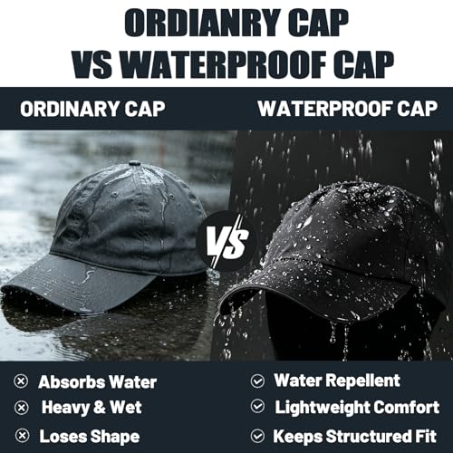 Image of Waterproof Baseball Cap for Men Women, UPF 50+ Breathable Quick-Dry Rain Hat for Running Golf Hiking