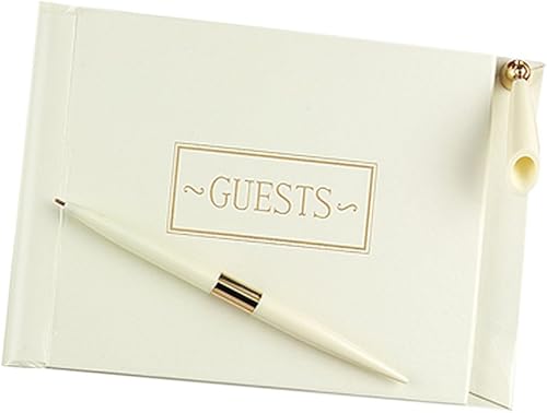 Accesorios de boda pequeño libro de invitados con bolígrafo, marfil
