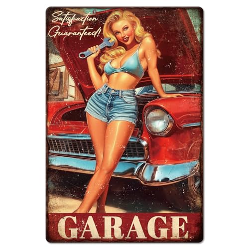 GLOBLELAND Réparation de Voiture Rétro Dame Enseigne en Métal
