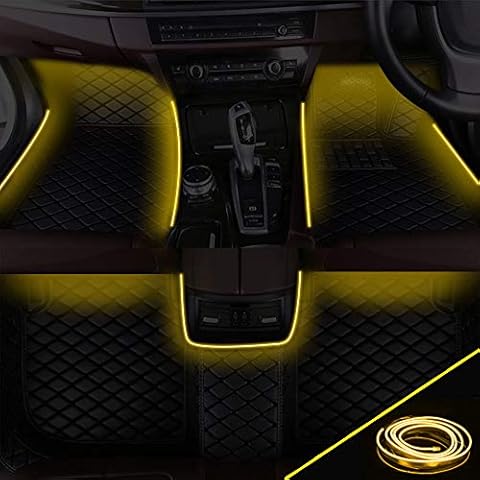Handao-US Custom LED Black Car Floor Mats Fit for 99% Model of SUV&Coupe&Truck, PU Leather Non-slip with Led Ambient Light Car Floor Mats Set,Right Hand Drive(Yellow light) Cover