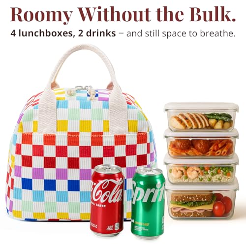 Image of LOVELYWIND Lunch Box for Women, Insulated Colorful Gingham Lunch Bag | Cute Colorful Gingham Insulated Lunch Bag for Women, Stylish Large Capacity Tote for Work, Office, Picnic and Travel