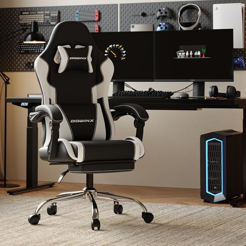 Ergonomic Gaming Chair with Footrest, Heavy Duty 330lbs Office Chair, Massage Lumbar Support, Adjustable Height & Headrest Pillow, Comfortable for Back Pain Relief, Streaming, Long Gaming, White - Image 3