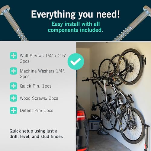Image of StoreYourBoard Bike Hangers for Garage | Garage Bike Rack Wall Mount, Vertical Bicycle Rack for Garage | 124 Swivel Bike Wall Mount with Stopper, Holds 50lbs, Fits All Wheel Diameters, Max 2.6 inch Tires