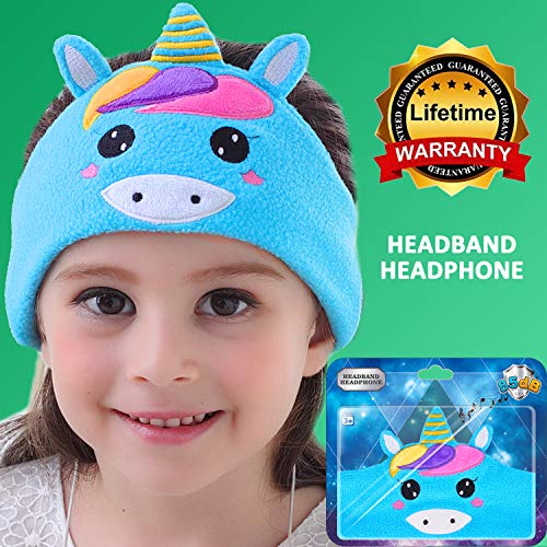 Kids Headphones with Microphone, 85dB Volume Limited Ultra-Thin Speakers & Soft Fleece Headband, Wired On-Ear Headphone, Best Toddler Boys Girls Earphones for School Travel (Blue Unicorn)