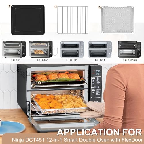 Image of 3 IN 1 Smart Double Oven Accessories for Ninja DCT401 DCT451 12 in 1, 13''x12.6'' Steel Toaster Oven Replacement Parts Accessories Dehydrator Grill Rack for Ninja DCT601 DCT651 DCT402BK Smart Oven