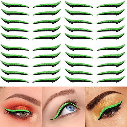 DKAF 4 Sheets 20 Pairs Eyeliner Eye Shadow Template Stickers, Reusable Self-Adhesive Eyeliner Eye Shadow Strip Sticker, Cat Eye Makeup Double Eyelid Sticker Eyeliner Makeup Sticker(Light Green)