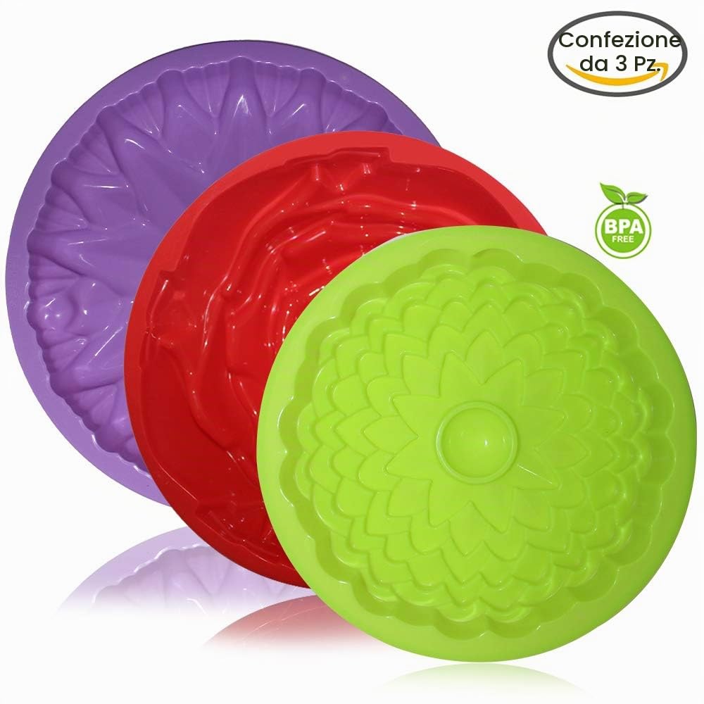 Senhai 3 pezzi stampi in silicone, per prodotti da forno a forma di fiore, girasole grande rotondo, crisantemo e rosa, teglie antiaderenti, ideali per feste di compleanno e fai