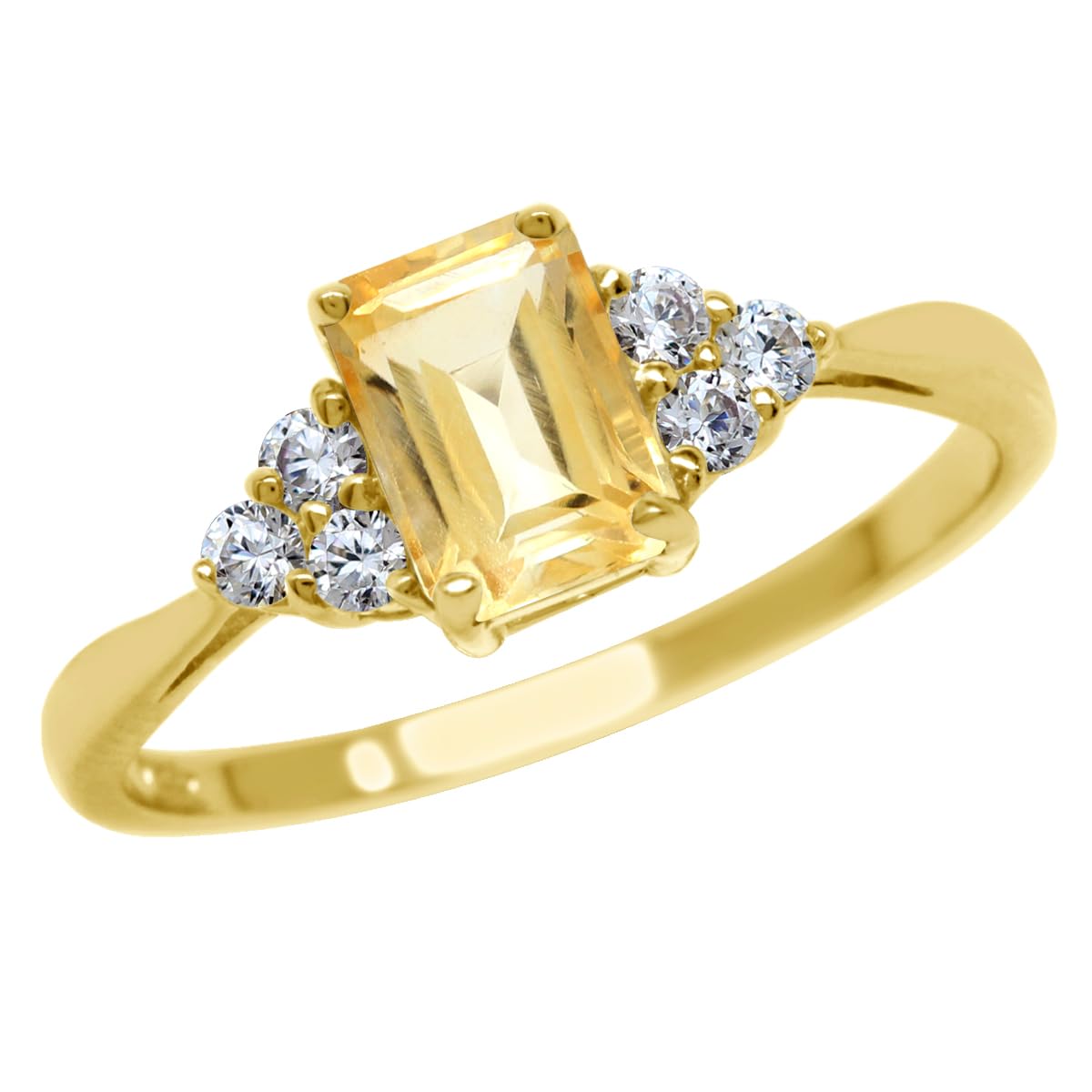 Silvershake 7x5mm Octagon Shape Birthstone Gemstone White Gold Plated or Yellow Gold Plated 925 Sterling Silver Engagement Ring Jewelry for Women