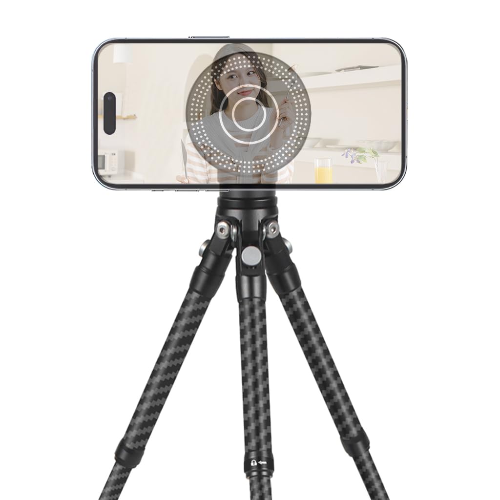 BGNing Magnetic Tripod Mount with Tripod 360° Rotating Ball Head Carbon Fibre Tripod Compatible with Magsafe Charging Phone Holder Suction Cup (Magnet Type A)