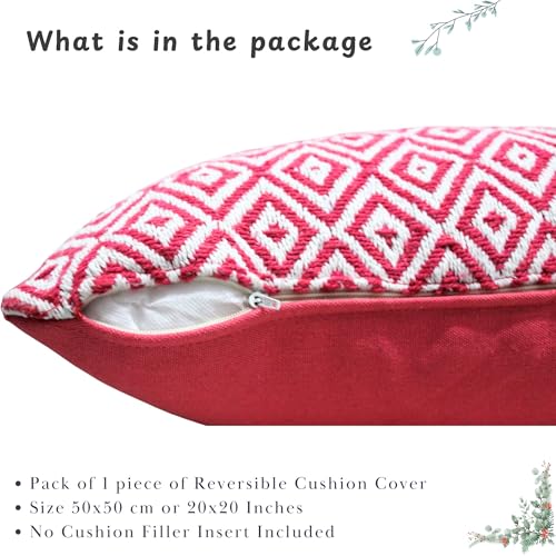 Image of The Furnishers Reversible 20x20 Pink Cotton Argyle Woven Pack of 1 Fashion Throw Pillow Covers Cases for Couch Sofa Home Decoration | 50x 50 cm