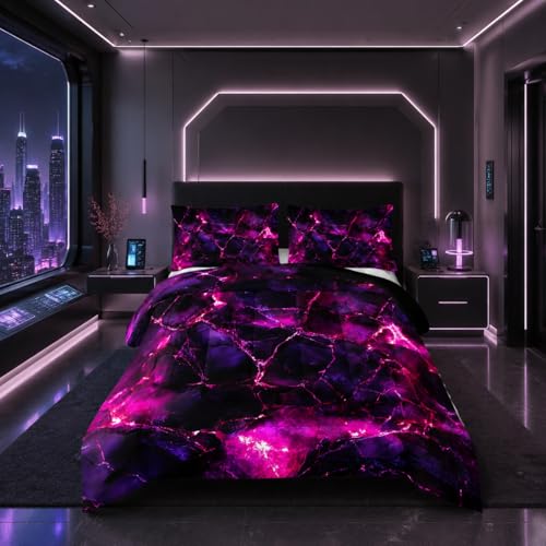 Image of Nttopship Pink Comforter Set Twin Size,Pink Marble Bedding Set 3 Pcs Bedding for Adults, Marble Room Decor with Comforter and 2 Pillowcases Soft and Lightweight B-Side Black
