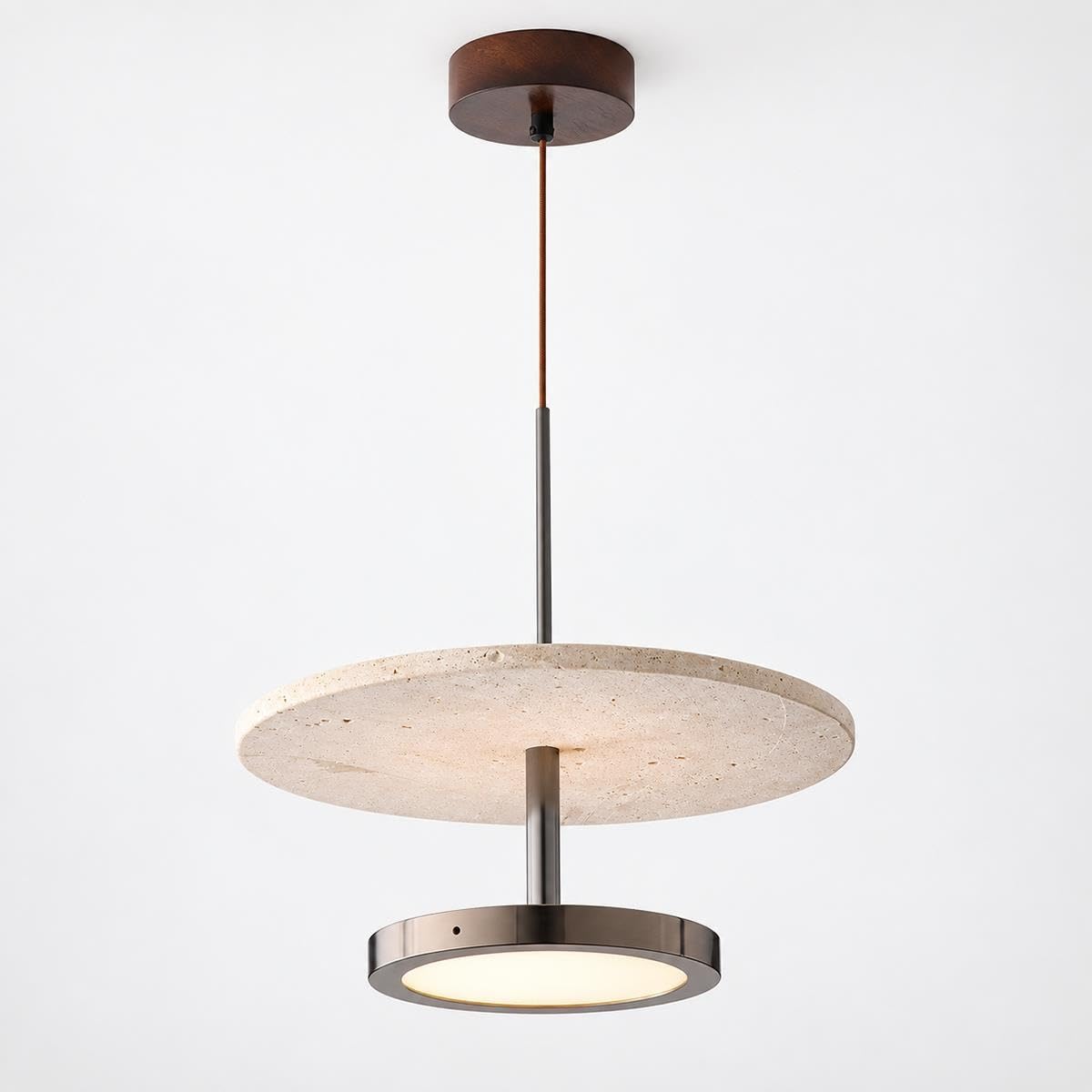 Okrągła żółta lampa wisząca z trawertynu, lampa wisząca z kamienia