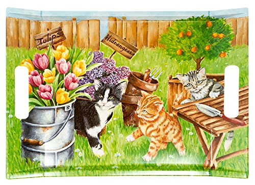 Lashuma Grand plateau décoratif 38 x 27 cm, plateau de service avec poignées, plateau à manger coloré Motif liens de chat