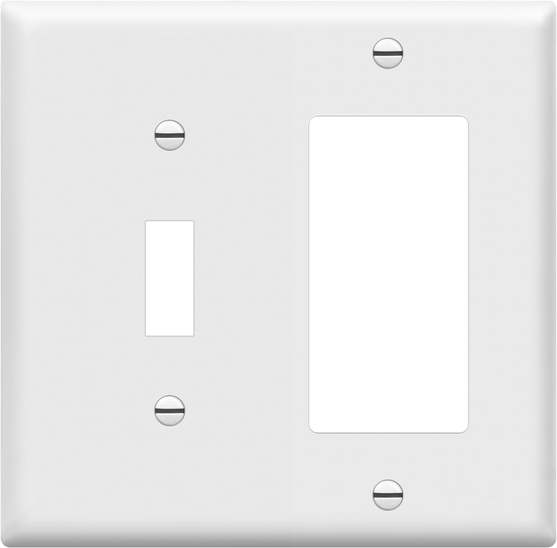 Enerlites 881131-W Decorator/Toggle Switch Wall Plate Combination, 2-Gang, White, Standard Size, Unbreakable Polycarbonate, Replacement Receptacle Faceplates Outlet Cover
