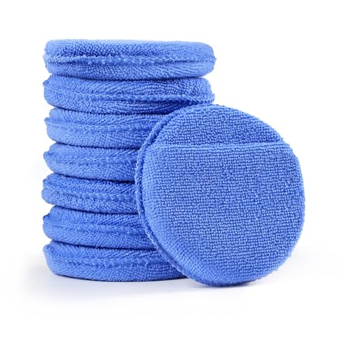 DF DUALFERV 8 Pcs Soft Car Wax Applicator Pad, Microfiber Applicator Pads Detailing with Finger Pocket, 5″ Diameter Polishing Pads for Any Cars, Truck, Boat, Motorcycle and RV (Blue)