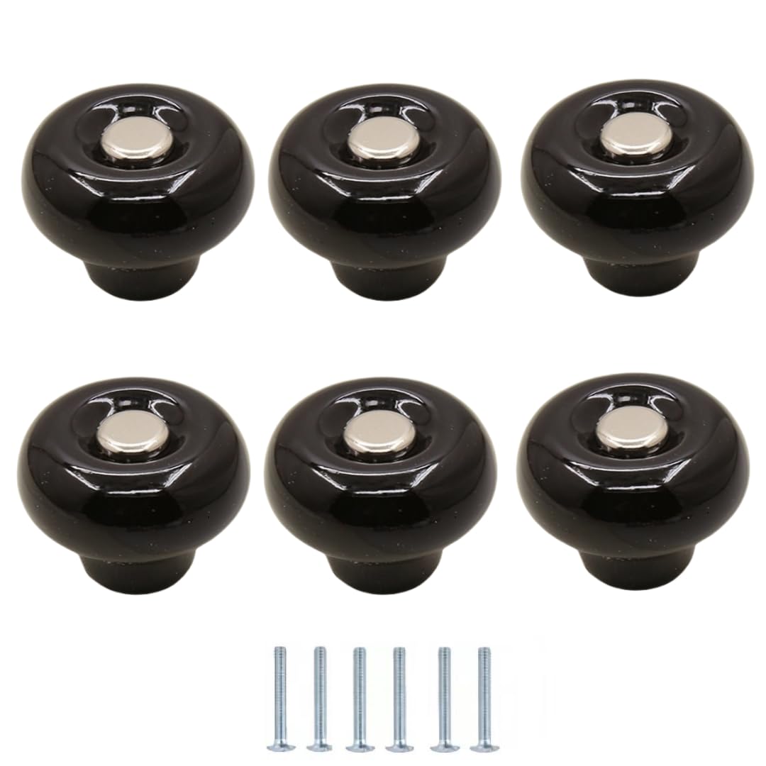 ENmrfvkz Ceramic Cupboard Drawer Handle Knobs, Ceramic Copper Cupboard Drawer Door Knobs 6 Pack Multicolor 40mm(Black)