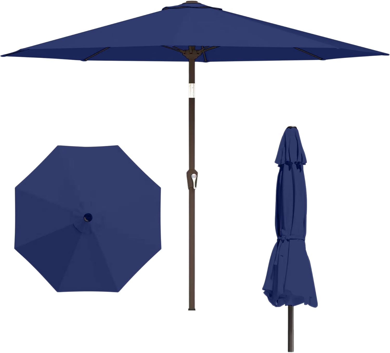 11FT Patio Umbrella, Outdoor Umbrella with with 8 Sturdy Fiberglass Ribs,Market Table Umbrella with Push Button Tilt and Crank,Suit for Backyard,Garden,Pool,Deck(Navy)