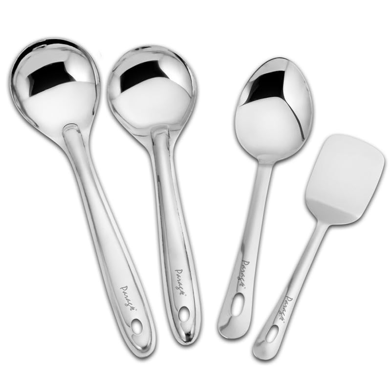 Parage Stainless Steel Kitchen Tools Set for Kitchen Cooking and Serving, Pack of 4, Serving Spoon, Turner/Spatula (Palta), Basting and Rice Spoon, Silver (Size: 26.5 cms, 25 cms x 2, 23 cms) (B0CR8F2DJ4) Amazon Price History, Amazon Price Tracker