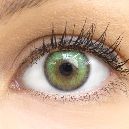 Glamlens lentilles de couleur vert naturelles colorées très haute opacité Marbella + étuis à lentilles de contact I 1 paire (2 pièces) I 90 Jours I sans...