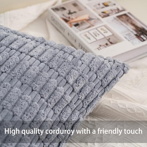 Image of Pack of 2 Corduroy Decorative Throw Pillow Covers 24x24 Inch, Light Grey
