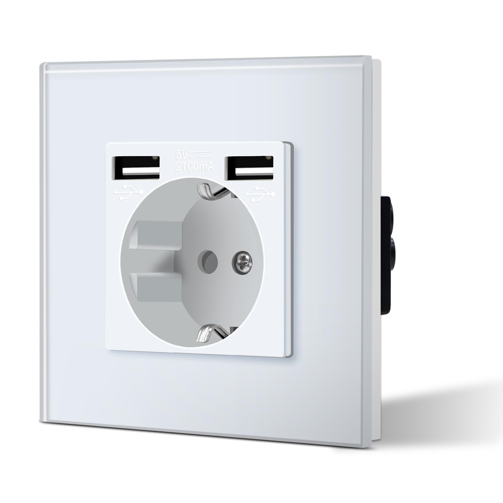 BSEED Enchufe de Pared con USB C,Enchufes Dobles Empotrados con Cristal,Toma de Corriente,Seguridad infantil,Fácil de Instalar,M Serie,2 Enchufes con USB y Tipo C,157mm Blanco — view 87