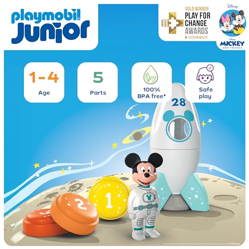 PLAYMOBIL JUNIOR & Disney | Micky Maus Raketen- & Weltraumabenteuer | Nachhaltiges Spielzeug ab 1 Jahr | Geschenk für Kleinkinder | Fördert Fantasie & erstes Lernen | 71771