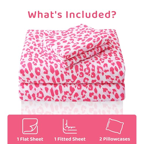Image of Mooreeke Leopard Cheetah Printed Queen Bed Sheets, Soft Microfiber Bedding Sheets & Pillowcases, Deep Pocket Non-Slip Fitted Queen Sheet, Pink Animal Pattern Bedsheets