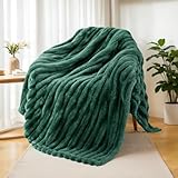 Exclusivo Mezcla Couverture Polaire, Plaid Canapé en Rayé, Couverture de Lit Super Douce en Jacquard, Léger et Moelleux pour Toutes Les Saisons, 130x150CM, Vert Forêt