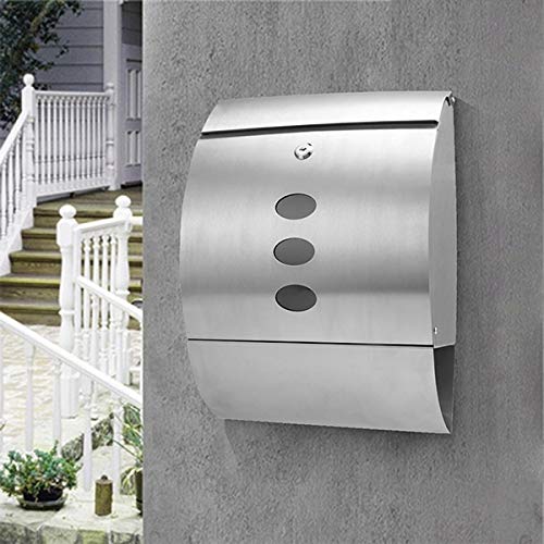 Preisvergleich Produktbild COOCHEER Briefkasten, Edelstahl Wandbriefkästen mit Sichtfenstern, Elegantem Arc Design Edelstahl Briefkasten Abschließbar mit 2 Schlüssel