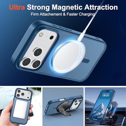 Image of SUPFINE Magnetic for iPhone 17 Pro Case (Compatible with MagSafe)(Military Grade Drop Protection) Translucent Matte Shockproof with Anti-Fingerprint Phone Cover 2025,Deep Blue