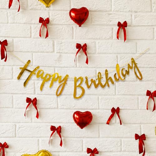 Image of SpecialYou Ribbon Bows For Decoration Gold Heart Birthday Decoration Kit | Satin Red & Gold Heart Foil Balloons, Happy Birthday Banner, Romantic Party Decor for Birthday Celebration