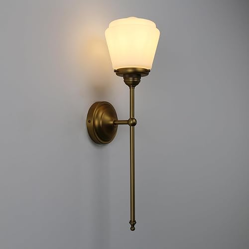 Pathson Modern Wall Sconce Light with Milk White Glass, Hardwired Bathroom Wall Vanity Lamp, Mid-Century Rustic Decor for Living Room Bedroom