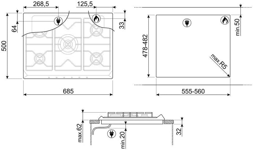 Smeg SRV876AVOGH2 piano cottura Avena Incasso Gas Smeg SRV876AVOGH2 piano cottura Avena Incasso Gas