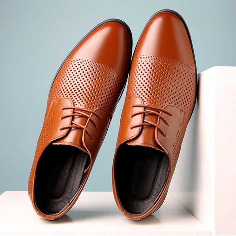 Men's Pointed Toe Breathable Dress Shoes Comfort Formal Modern Business Suit Tuxedo Shoes Formal Casual Lace Up Oxford Suit Tuxedo Patent Leather Shoes(Brown,11)2