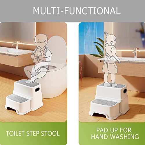 Homko 2 Step Stool For Kids Toddler Stool For Potty Training Kids Step Stool For Bathroom Kitchen Sink And Toilet Potty Training Anti-Slip Potty Stools, 3 In 1 Independent Stepping Stool, Grey #TOP2