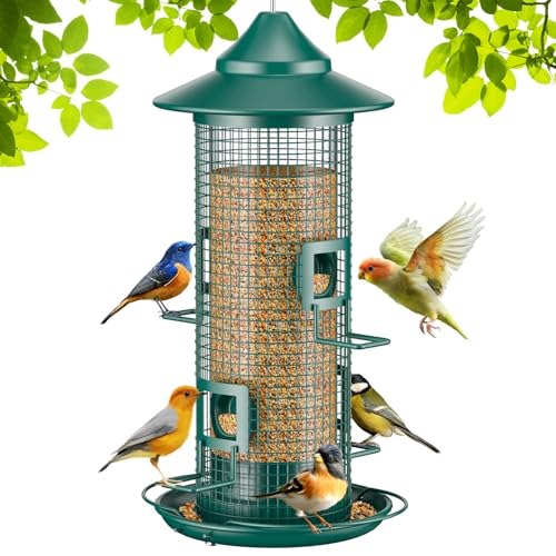 Jarkyfine Metal Mesh Tube Bird Feeder for Outdoors Hanging - Squirrel Chew Proof Bird Feeders for Outside, Rust-Proof, 2LB Large Capacity, Easy to Refill, for Finch Cardinal, Gifts for Bird Lovers