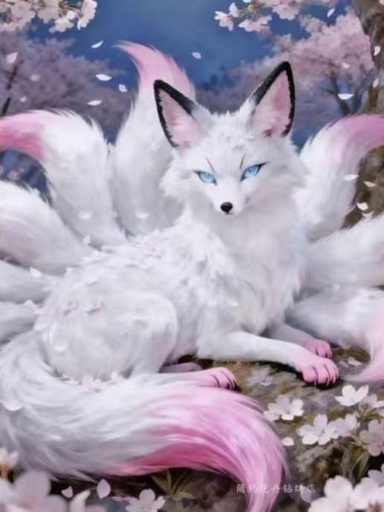 Brennora 5D Diamond Painting Kits Full Drill Round Gem Diy Arts And Crafts Home Wall Decor Gift Nine-Tailed Fox Spirit 40X50cm