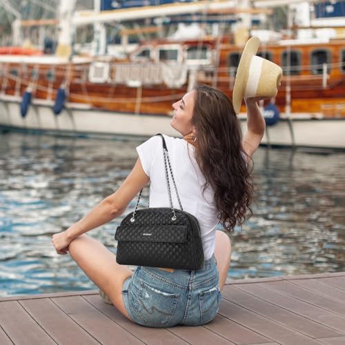 BESMART Waterproof Handbags Women's Shoulder Bag, Soft PU Vegan Leather Top Handle Bag Ladies Rhombic Jacquard Evening Bag2