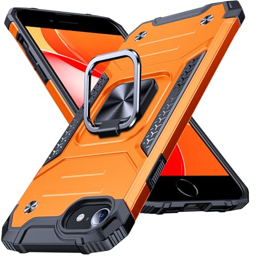 Image of Anqrp Heavy Duty Case for iPhone 6 /7 /8 /SE /SE2 Case with Enhanced Ring Holder Grip Stand, Military Grade Shockproof Rugged Drop Protective Silicone Hard Slim iPhone SE Phone Case Cover,Orange
