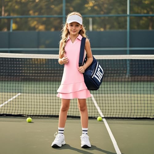 Girls Tennis Dress Sleeveless Golf Outfit V Neck Athletic Dresses with Built-in Shorts and Pockets4