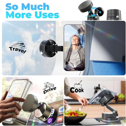 Image of RIGGEAR Magnetic Car Phone Holder for Dashboard, Glass with 360 Rotatable Suction Base Mobile Mount Stand Compatible with MagSafe iPhones /All Android Phones for Kitchen,Gym,Mirror,Office Desk